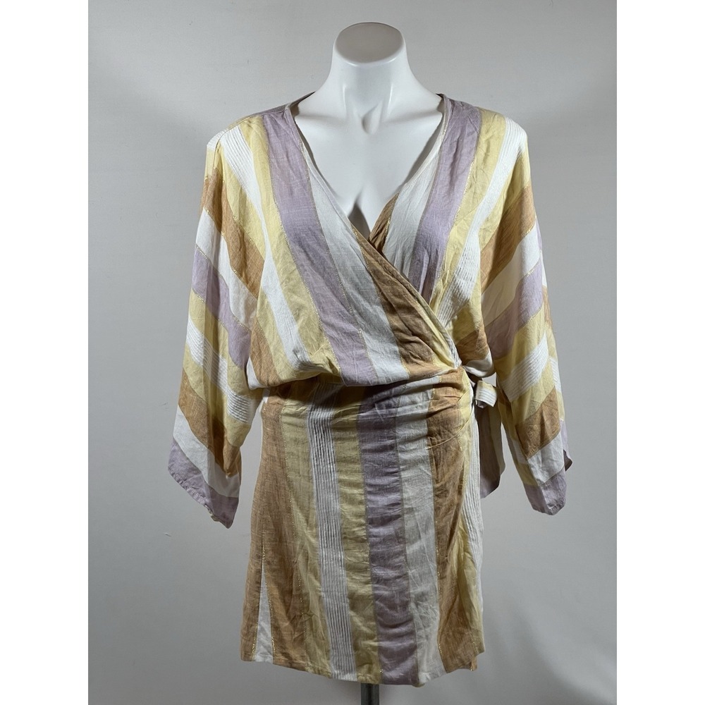 L*Space Women's Wrap Dress Metallic Stripe Multicolor Long Sleeve Size‎ S